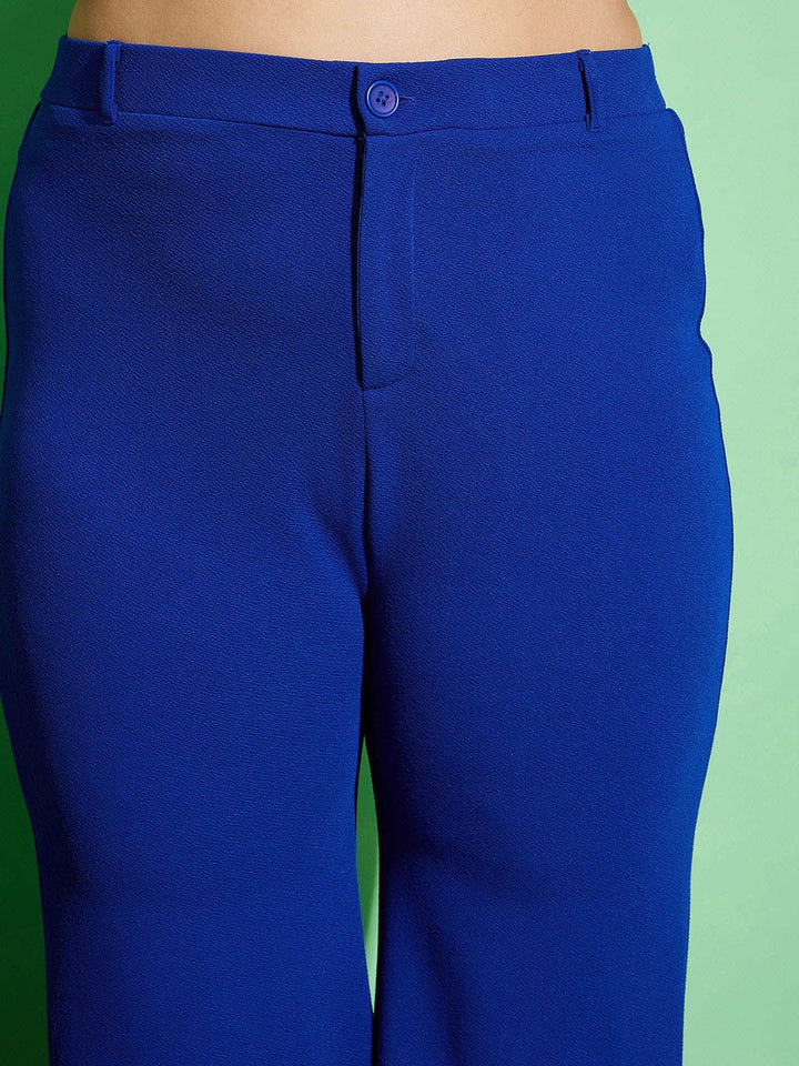 SASSAFRAS Curve Plus Size Women High-Rise Blue Flared Trousers