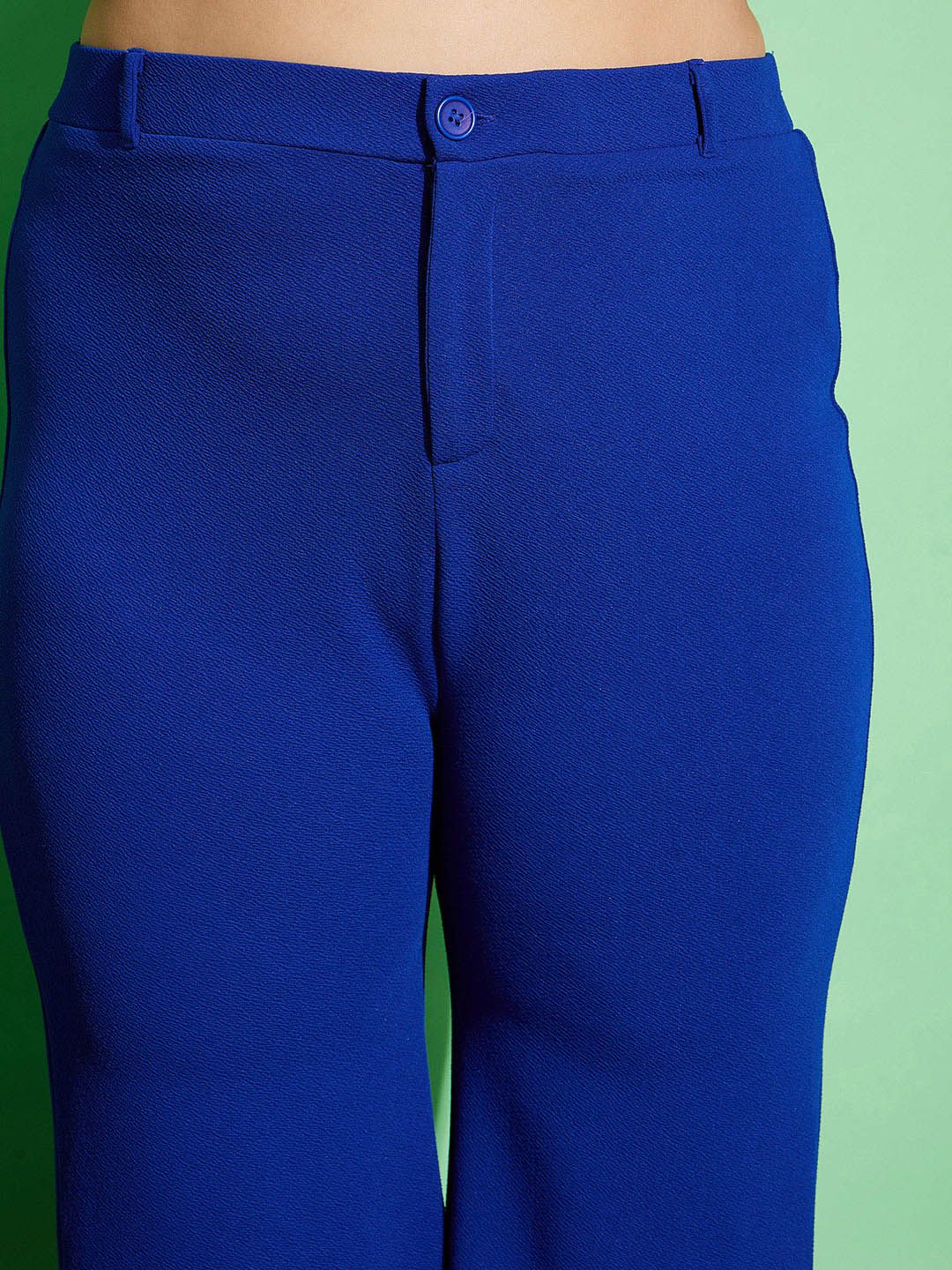 SASSAFRAS Curve Plus Size Women High-Rise Blue Flared Trousers