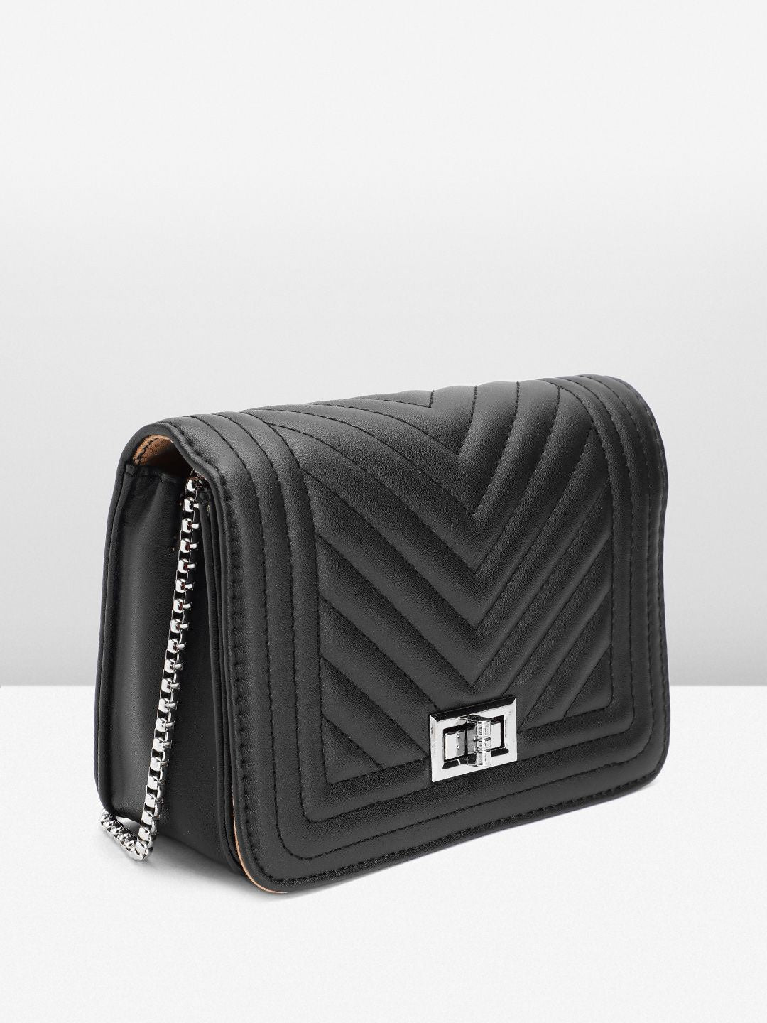 Lino Perros Geometric Textured Structured Sling Bag with Quilted Detail