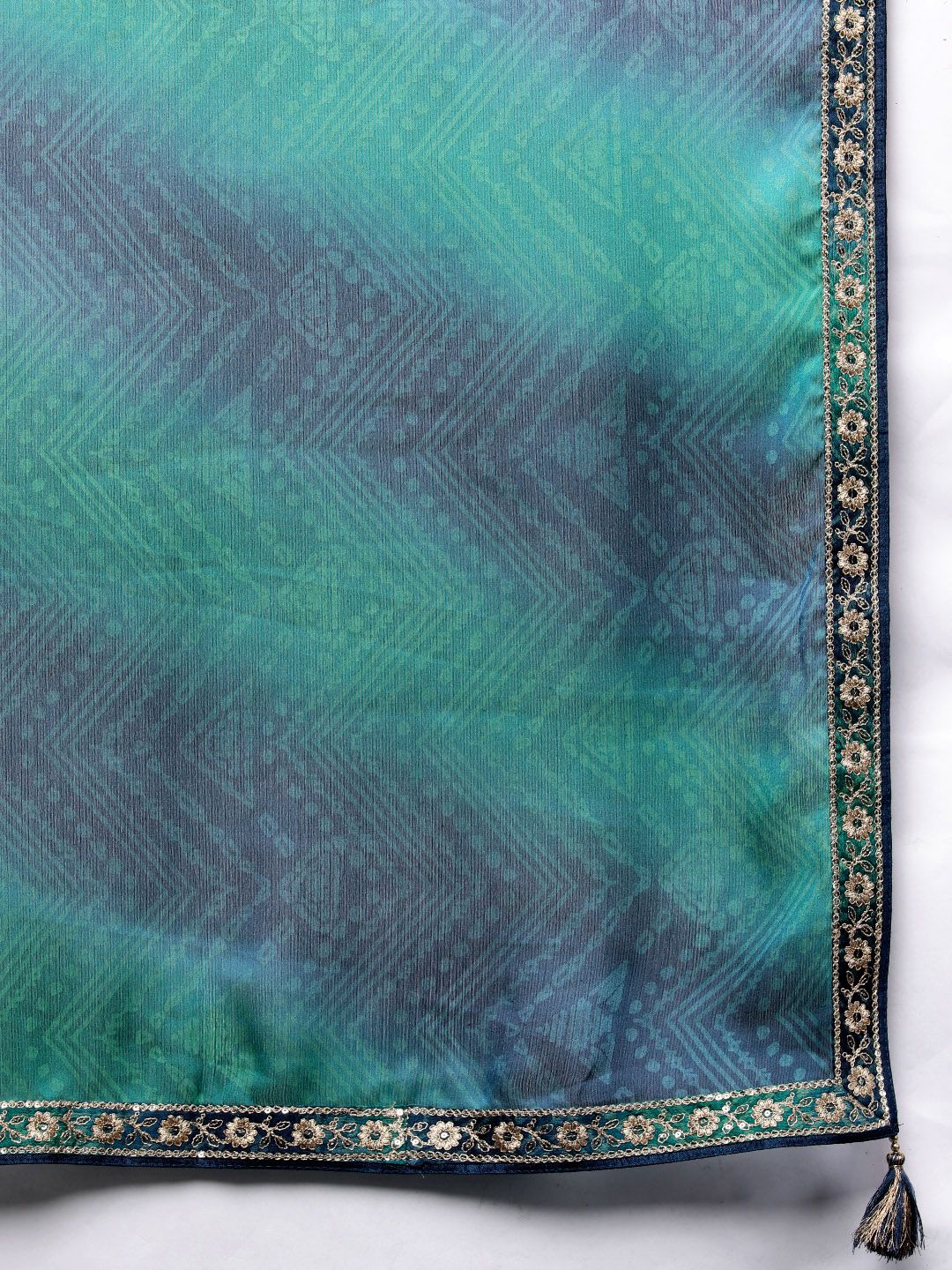 Libas Women Blue Bandhani Printed Kurta with Trousers & With Dupatta