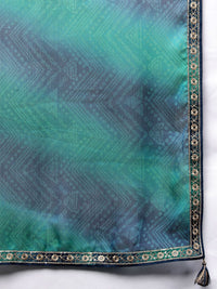 Libas Women Blue Bandhani Printed Kurta with Trousers & With Dupatta