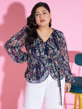 Berrylush Curve Plus Size Floral Print Tie Ups Wrap Top