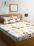 KLOTTHE Berbilang Warna Kapas Grafik 300 TC Fitted King Fine 2 Cadar dengan 4 Sarung Bantal-98 x 87 inci