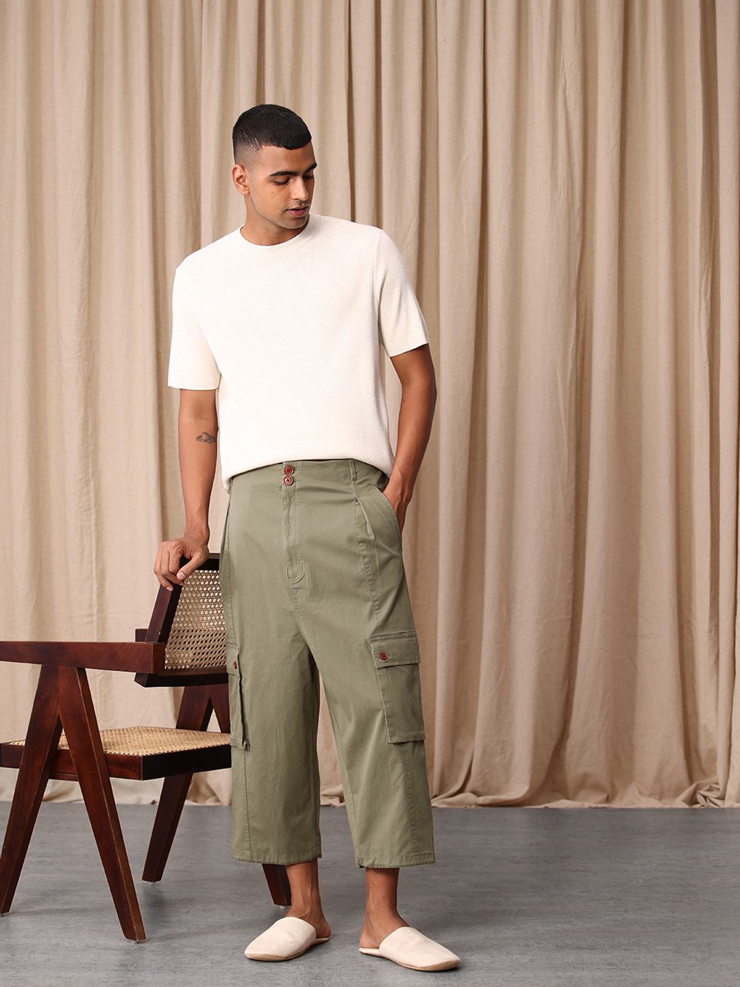 Mr Bowerbird Men Cropped Oversized Cargos Trousers