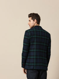 Mr Bowerbird Men Green And Navy Blue Checked Single Breasted Tailored Fit Tweed Blazer
