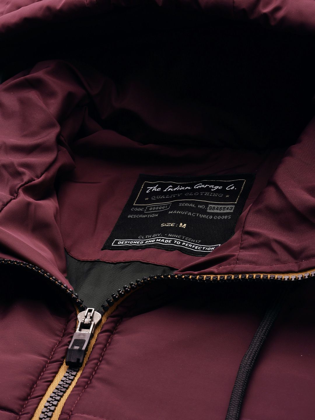 The Indian Garage Co Men Slim Fit Zip-Front Puffer Jacket with Hood