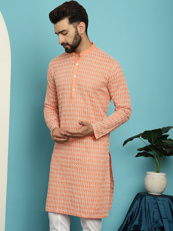 SOJANYA Kolar Mandarin Sulam Kurta Kapas Tulen