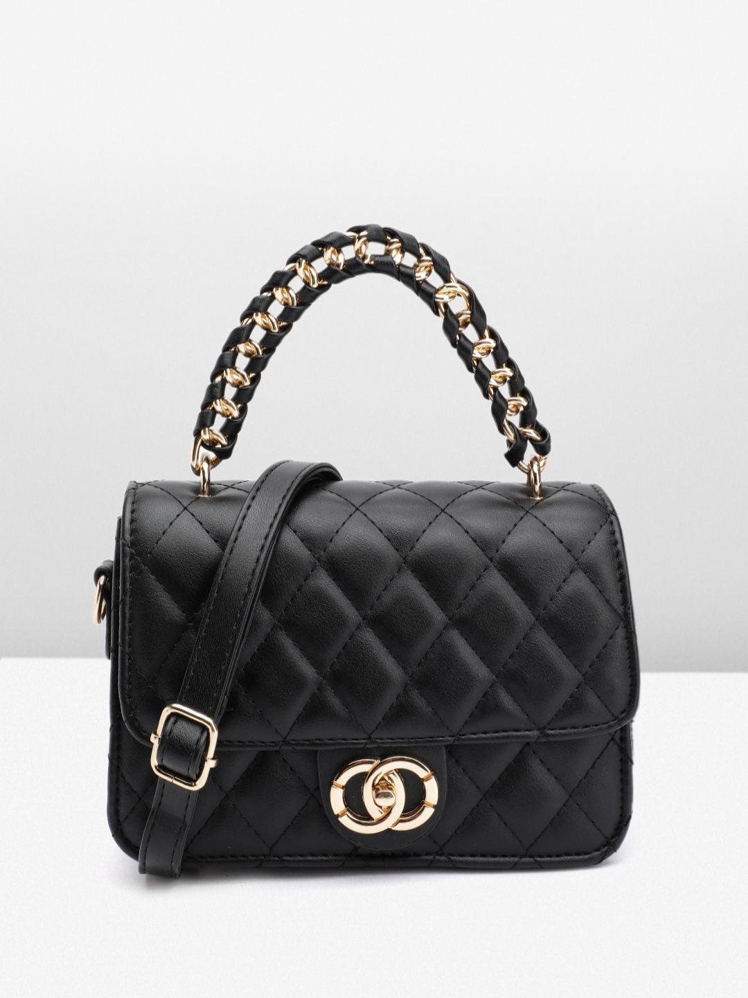DressBerry Quilted Structured Satchel Bag