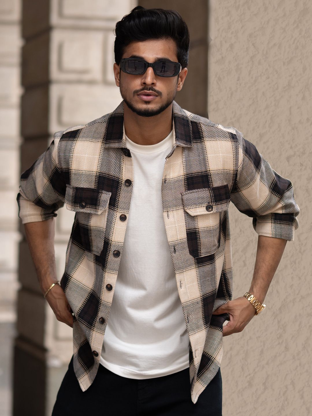 Powerlook Men Spread Collar Tartan Checked Cotton Casual Shirt
