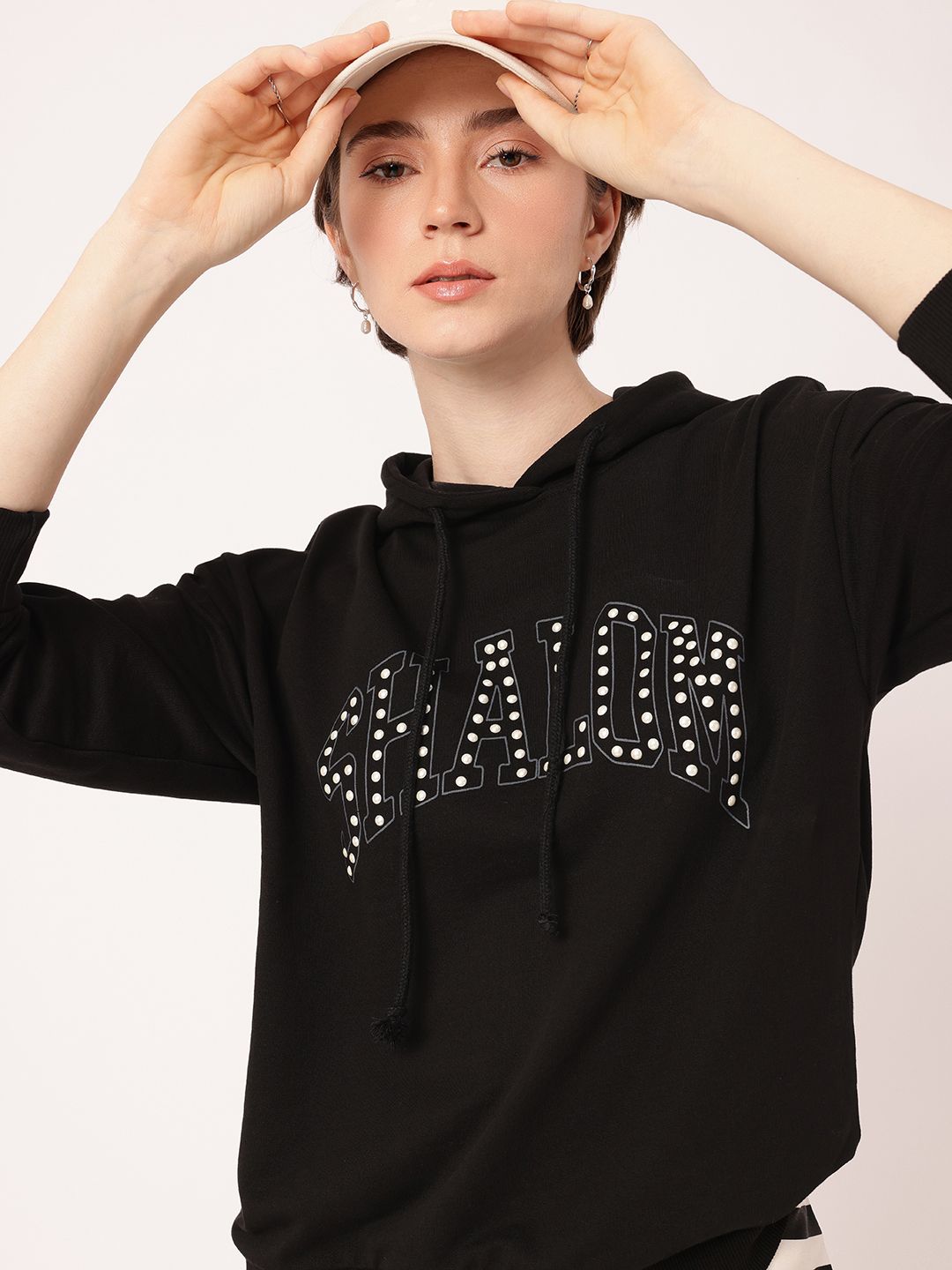 DressBerry Studded Hooded Cotton Terry Relaxed Fit Sweatshirt