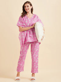 Sweet Dreams Pink & White Ethnic Motifs Printed Pure Cotton Night Suit
