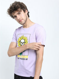 HIGHLANDER Men Lavender & Yellow Printed Slim Fit T-shirt