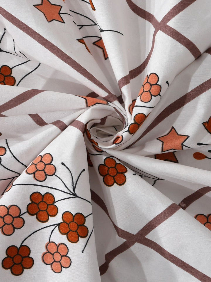 KLOTTHE White Floral Cotton 300 TC King Cadar Halus dengan 2 Sarung Bantal-98 x 89 inci