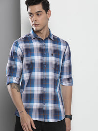 The Indian Garage Co Men Blue Tartan Checked Cotton Casual Shirt