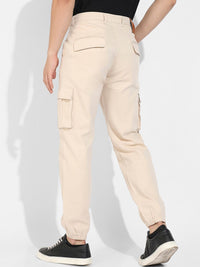 Campus Sutra Men Beige Relaxed Easy Wash Cotton Cargos Trousers