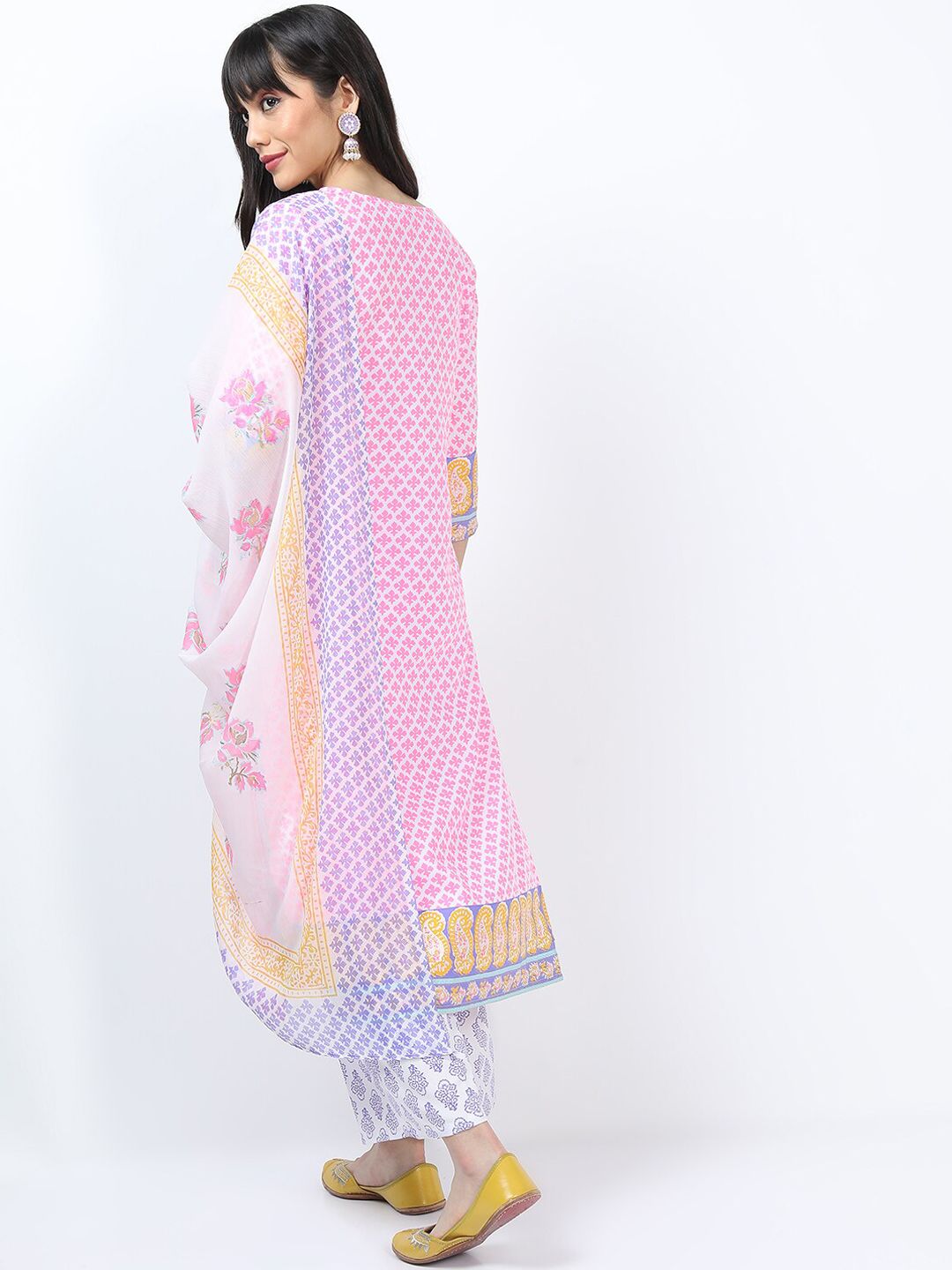 Vishudh Women Pink Ethnic Motifs Printed Kurta with Palazzos & With Dupatta