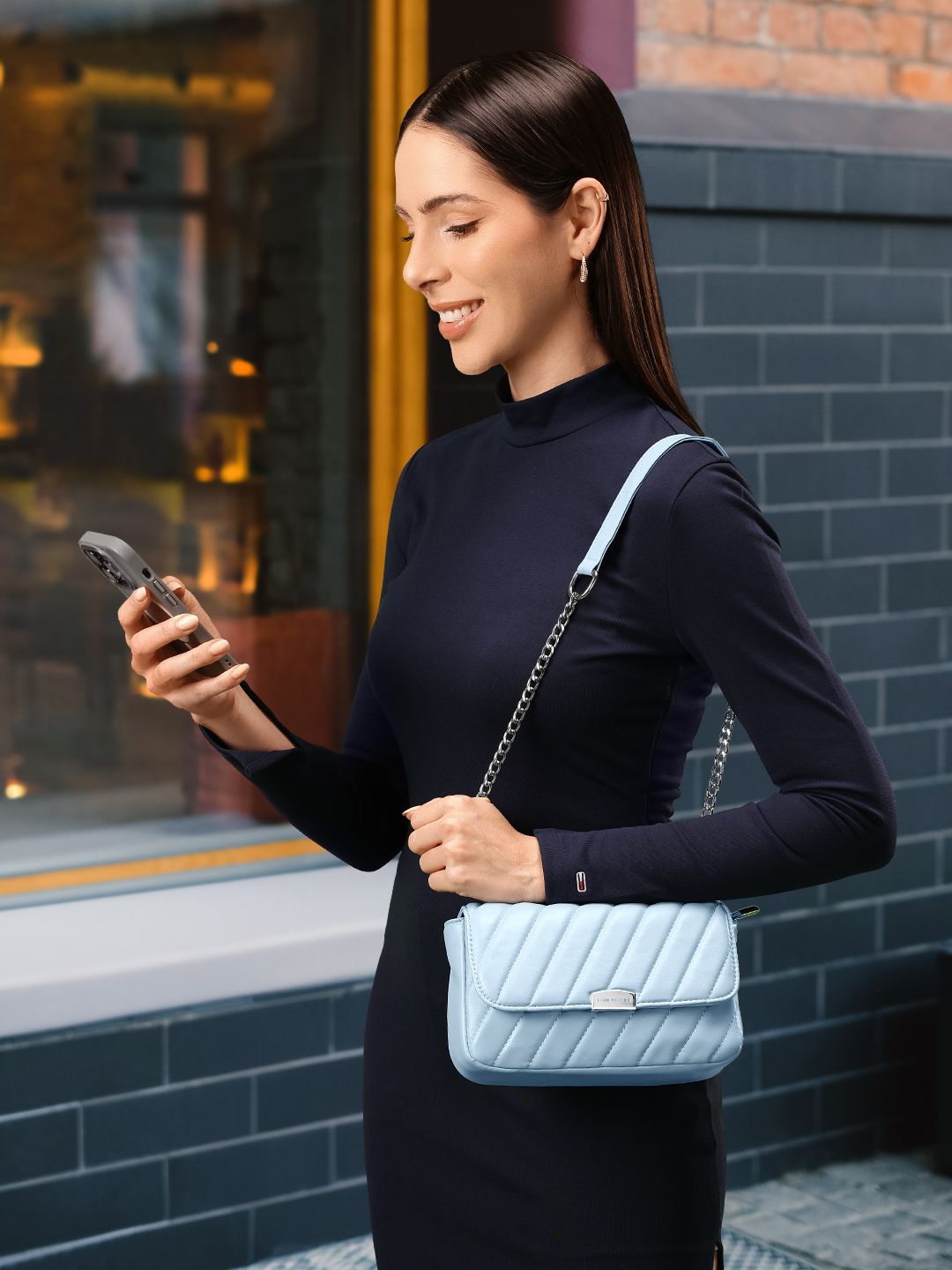 Lino Perros Structured Sling Bag with Quilted Detail