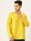 SOJANYA Lelaki Lime Green & Mustard Yellow Woven Design Kurta Lurus