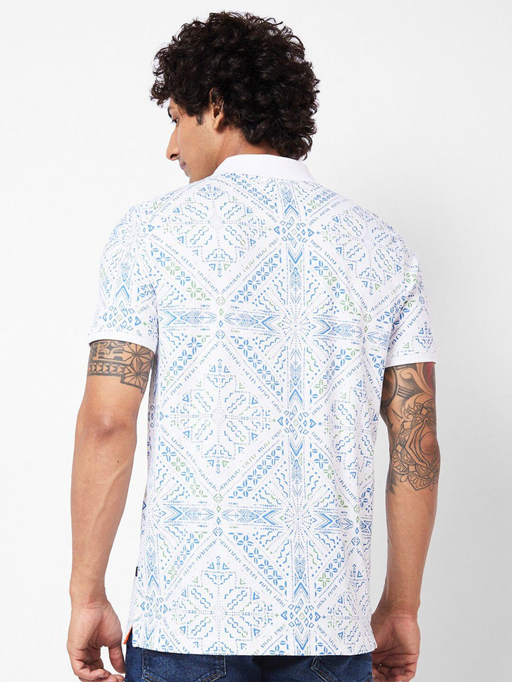 SPYKAR Geometric Printed Polo Collar Slim Fit T-shirt
