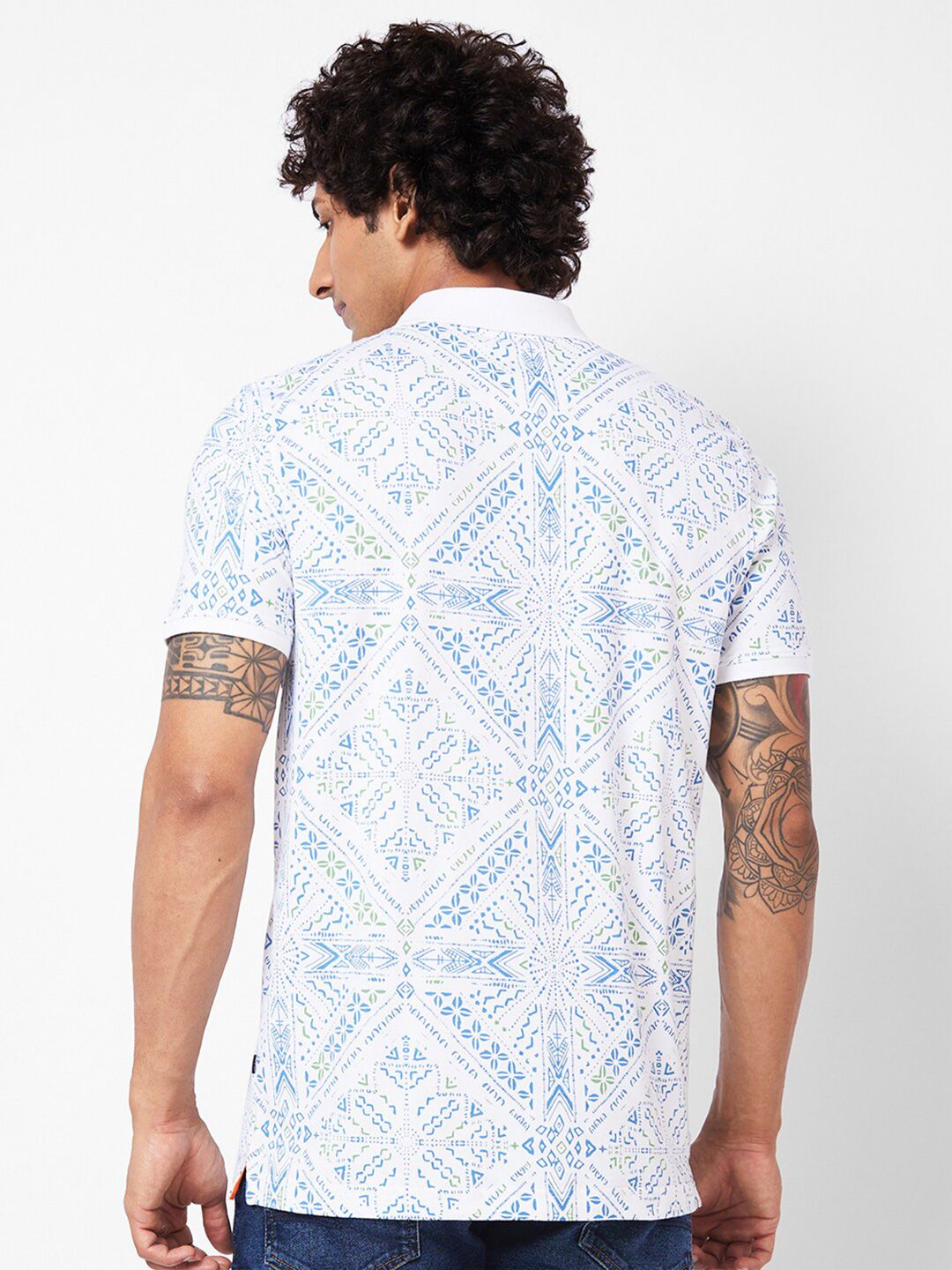 SPYKAR Geometric Printed Polo Collar Slim Fit T-shirt