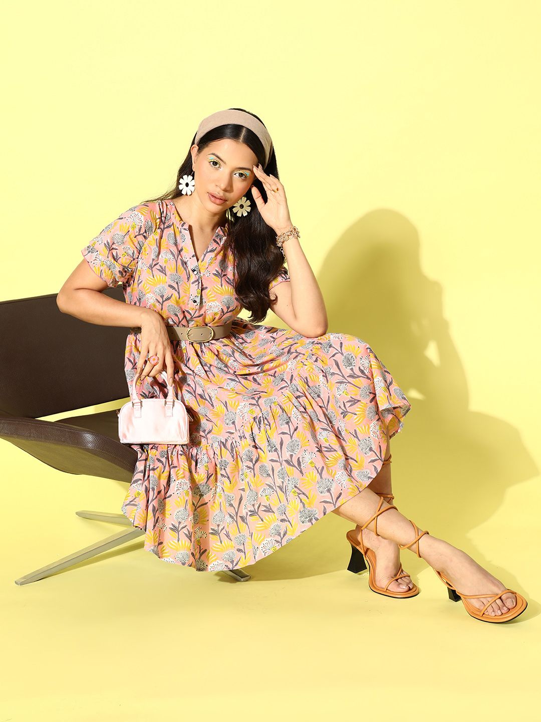Antheaa Floral Print Cotton A-Line Dress
