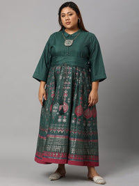 W Women Green Plus Size Ethnic Motifs Ethnic Maxi Dress