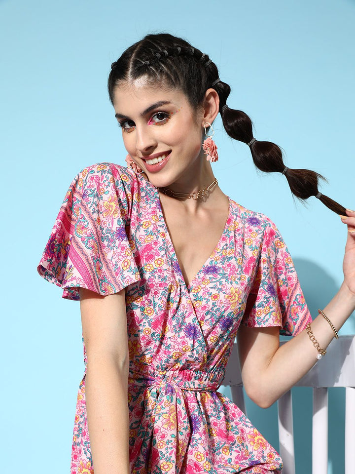 Berrylush Women Floral Printed V-Neck Playsuit