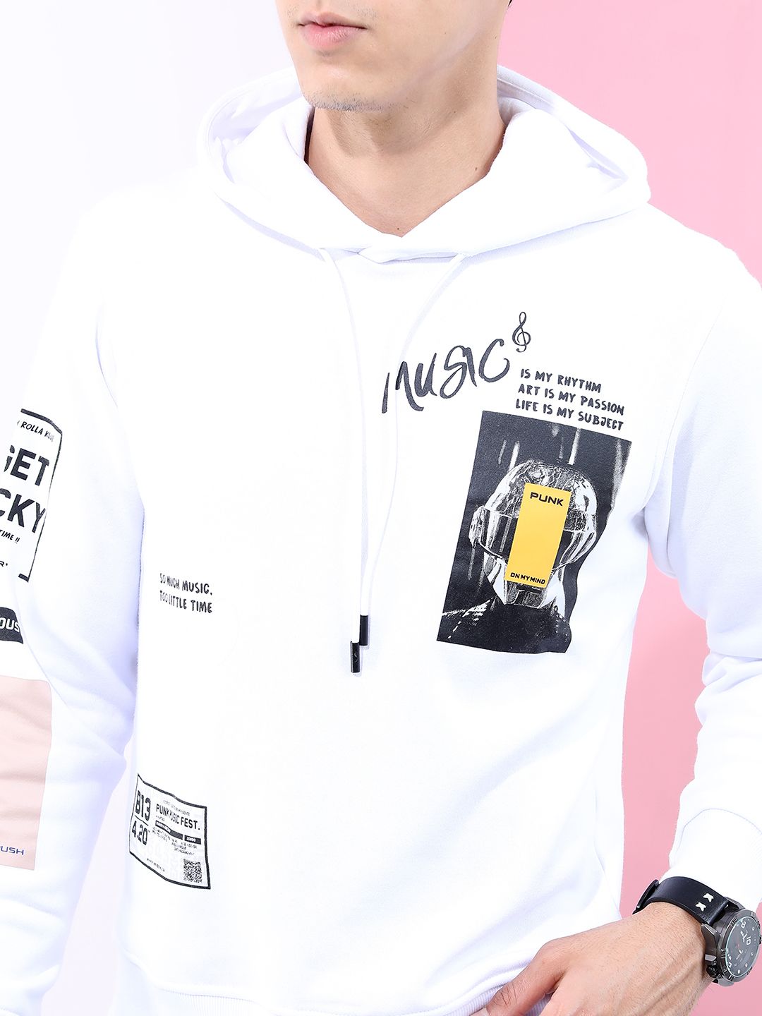 HIGHLANDER Men White Printed Hooded Sweatshirt