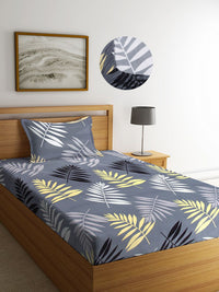 KLOTTHE Grey Floral 300 TC  Elasticated Single Bedsheet with Pillow Cover