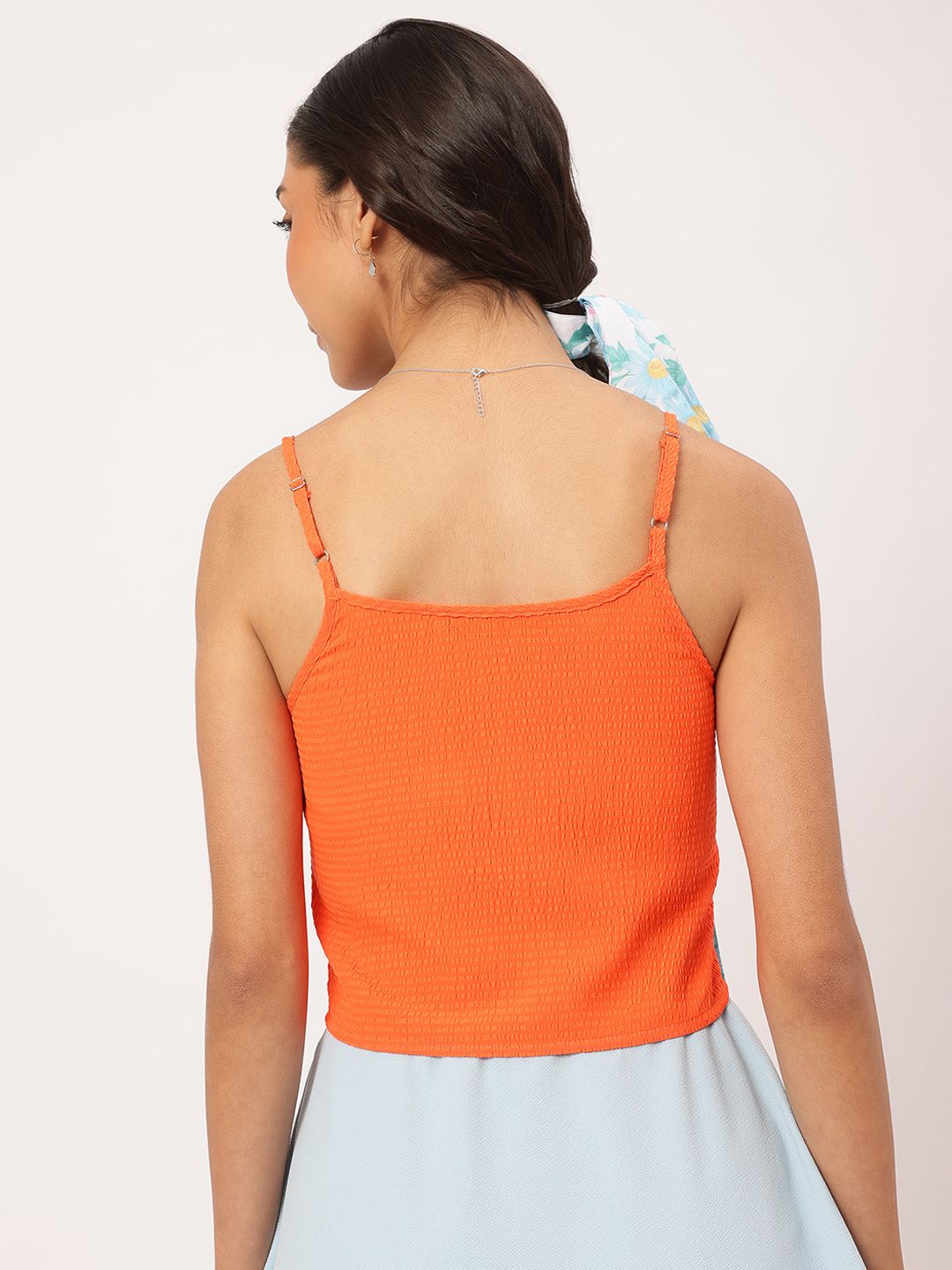 DressBerry Seersucker Sweetheart Ruffled Crop Top