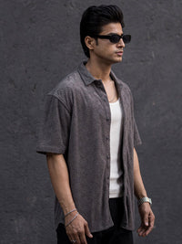 Powerlook Grey India Slim Oversized Fit Jacquard Self Design Casual Shirt