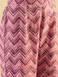 Indo Era Purple Floral Printed V-Neck Pure Cotton Straight Kurta with Trousers & Dupatta