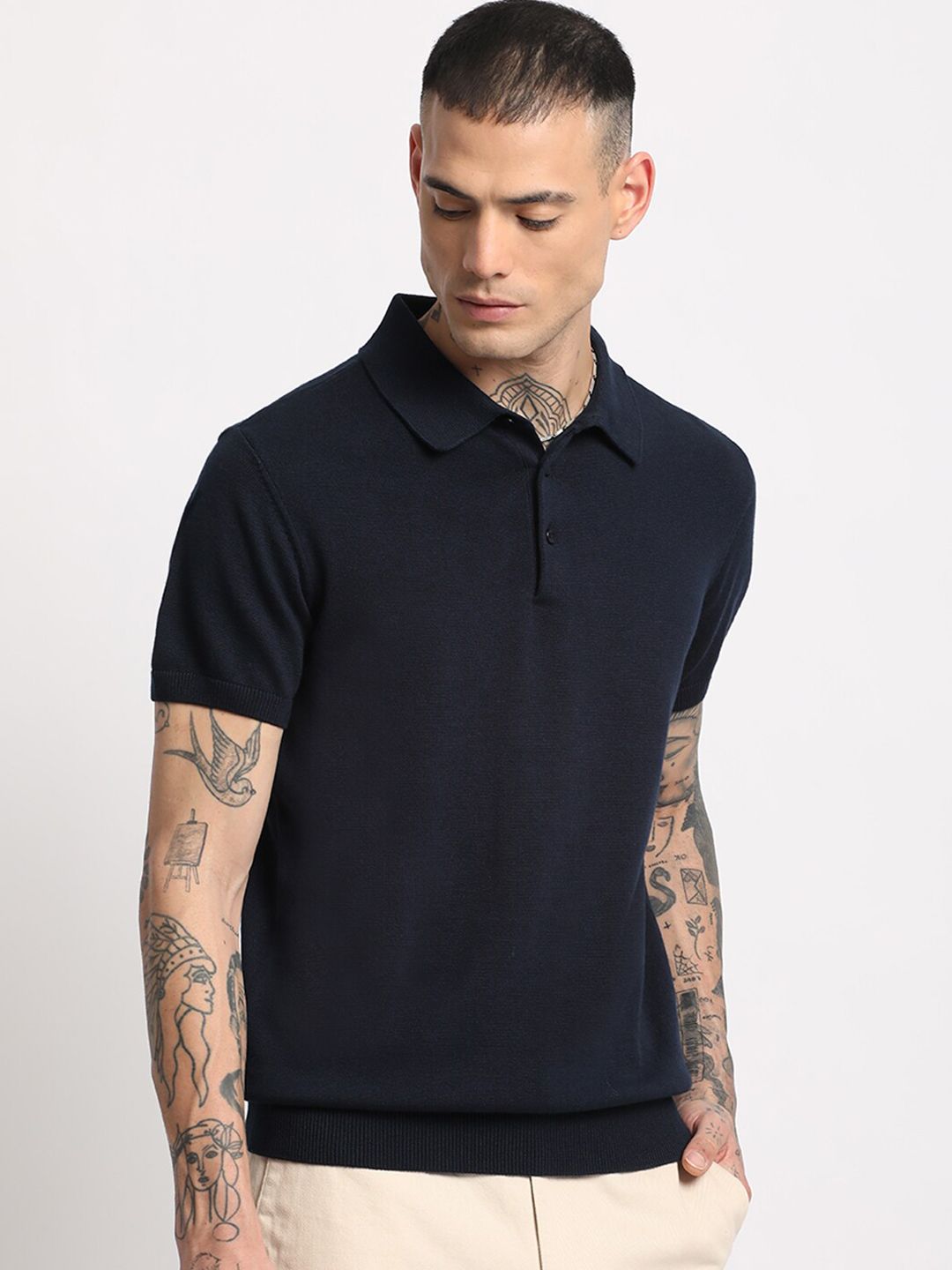 THE BEAR HOUSE Men Pure Cotton Cotton Polo Collar T-Shirt