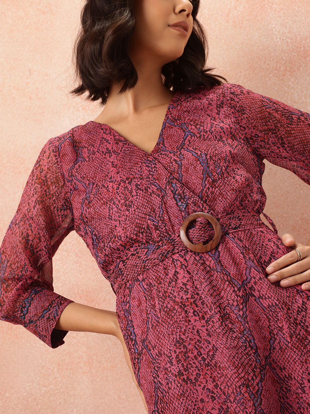 all about you Animal Print Midi Wrap Dress with Belt