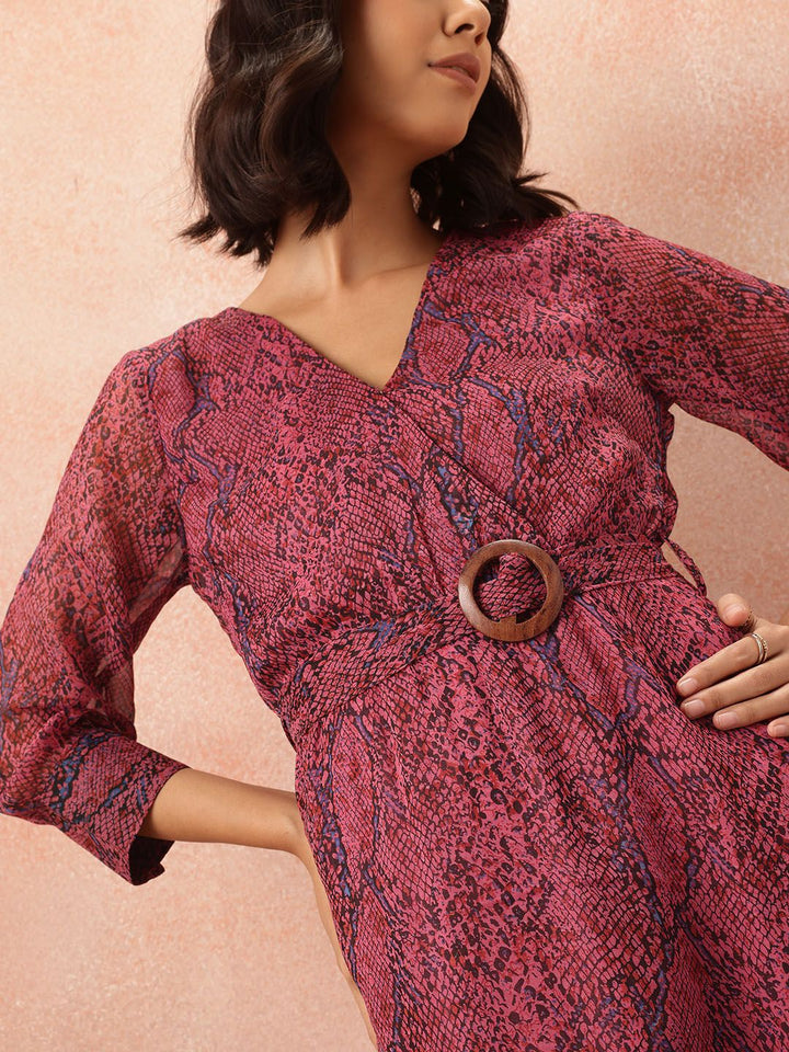 all about you Animal Print Midi Wrap Dress with Belt