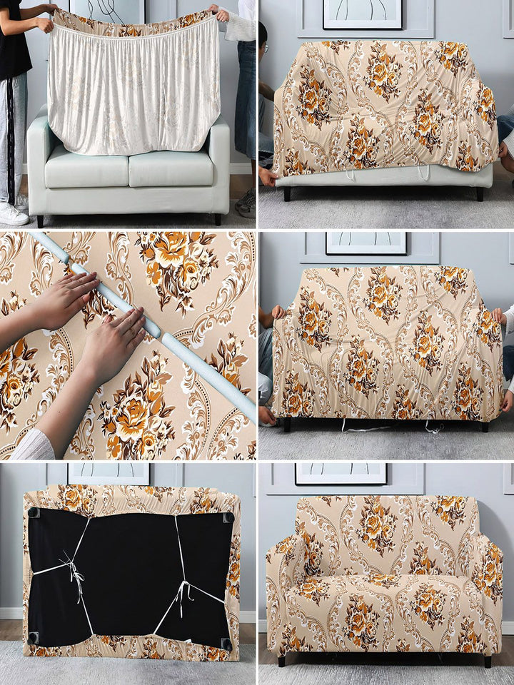 Cortina Beige Printed 3-Seater Stretchable Non-Slip Sofa Slipcover