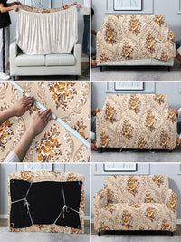 Cortina Beige Printed 3-Seater Stretchable Non-Slip Sofa Slipcover
