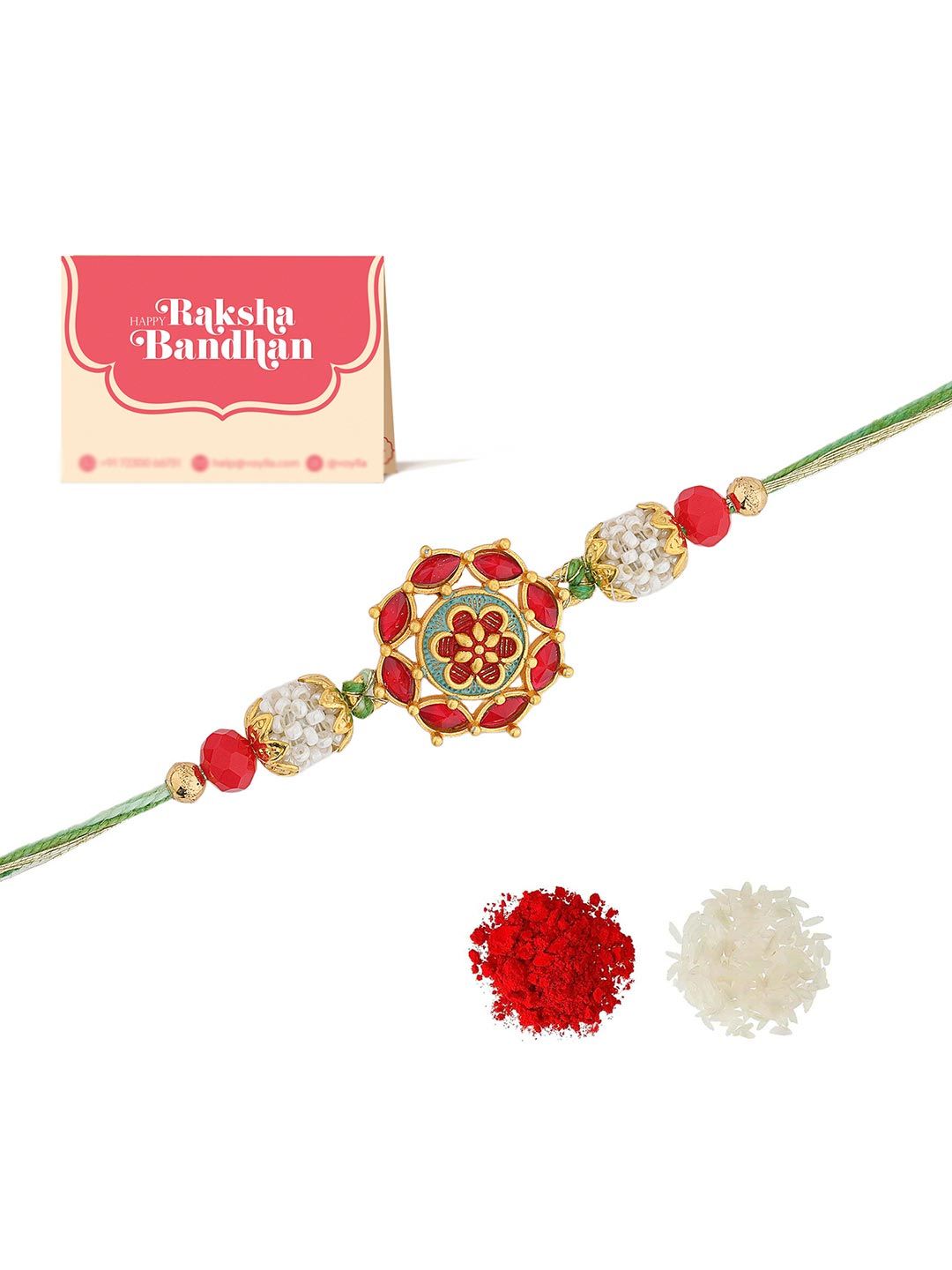 Voylla Eternal Bloom Floral Stone Studded & Beaded Thread Rakhi