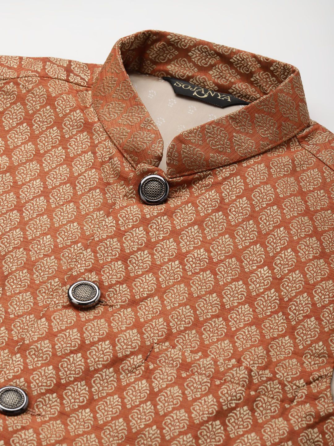 SOJANYA Men Black Solid Kurta with Churidar & Nehru Jacket
