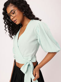 DressBerry Tied Up In Style Femme Seersucker Crop Wrap Style Top