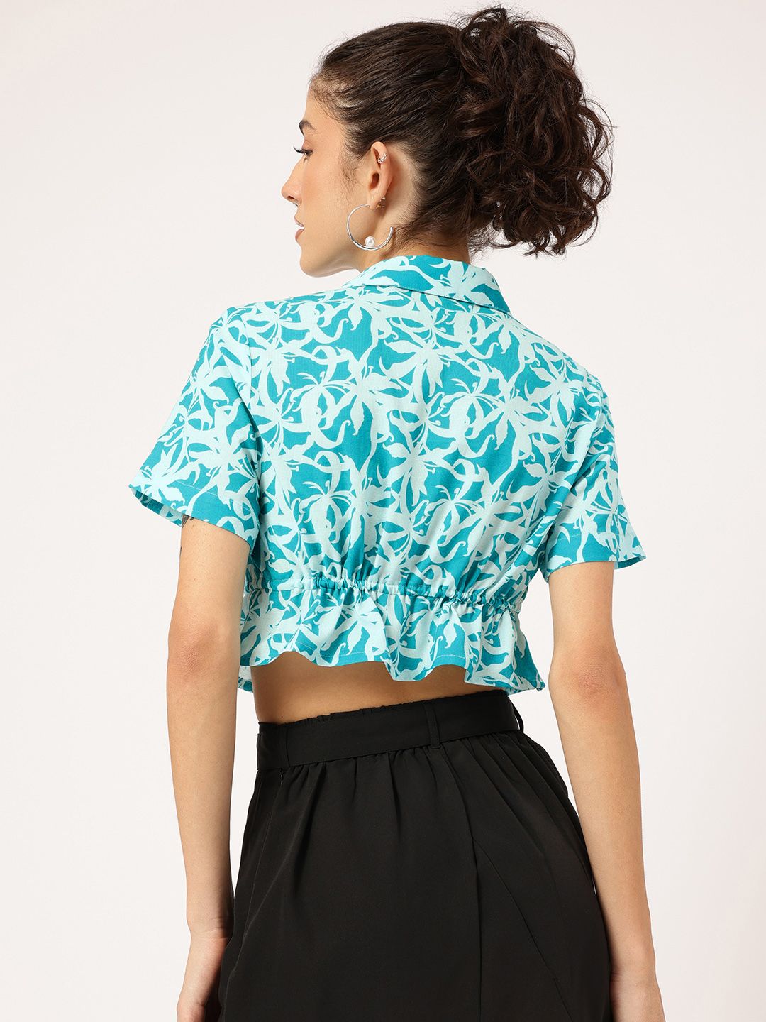DressBerry Flirty Fusion Floral Print Front-Tie Crop Top