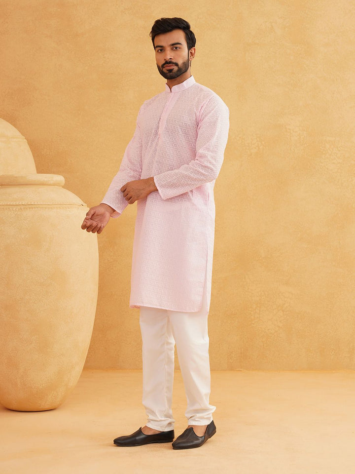 SOJANYA Motif Etnik Chikankari Sulam Kurta Kapas Tulen