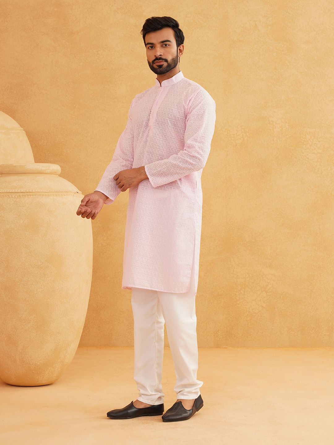 SOJANYA Motif Etnik Chikankari Sulam Kurta Kapas Tulen