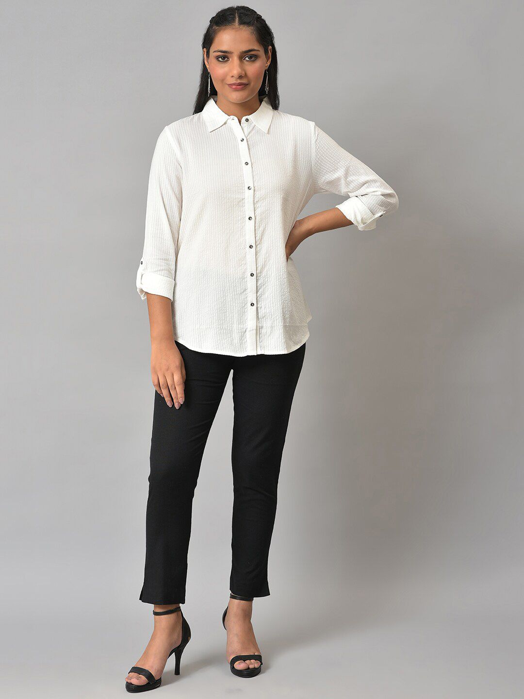 W Opaque Pure Cotton Striped Casual Shirt