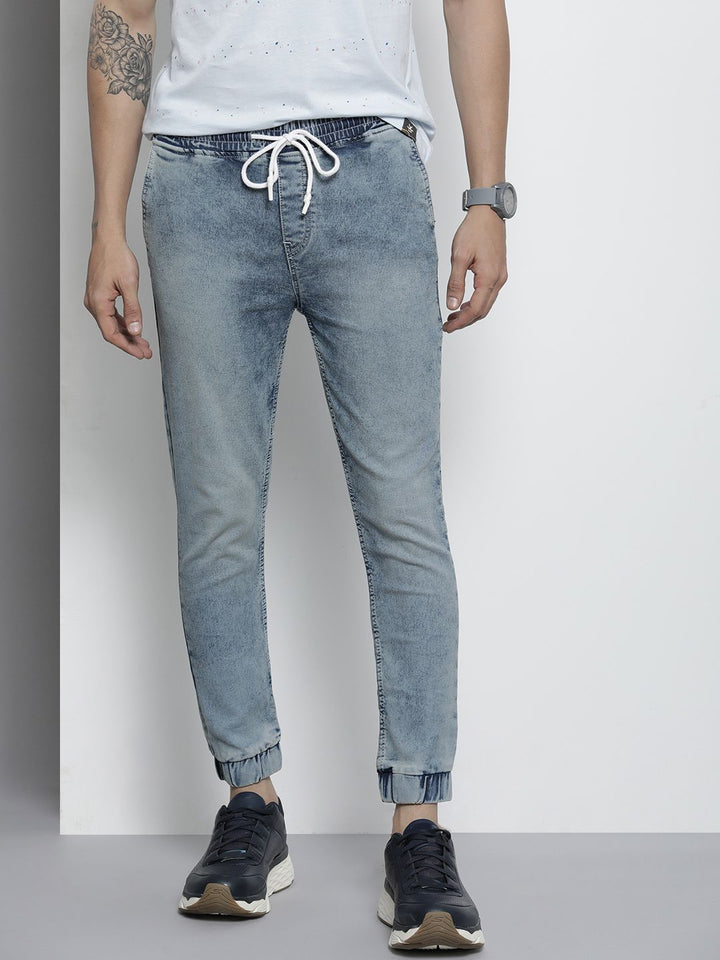 The Indian Garage Co Men Blue Jean Slim Fit Heavy Fade Cuffed Hem Stretchable Jeans