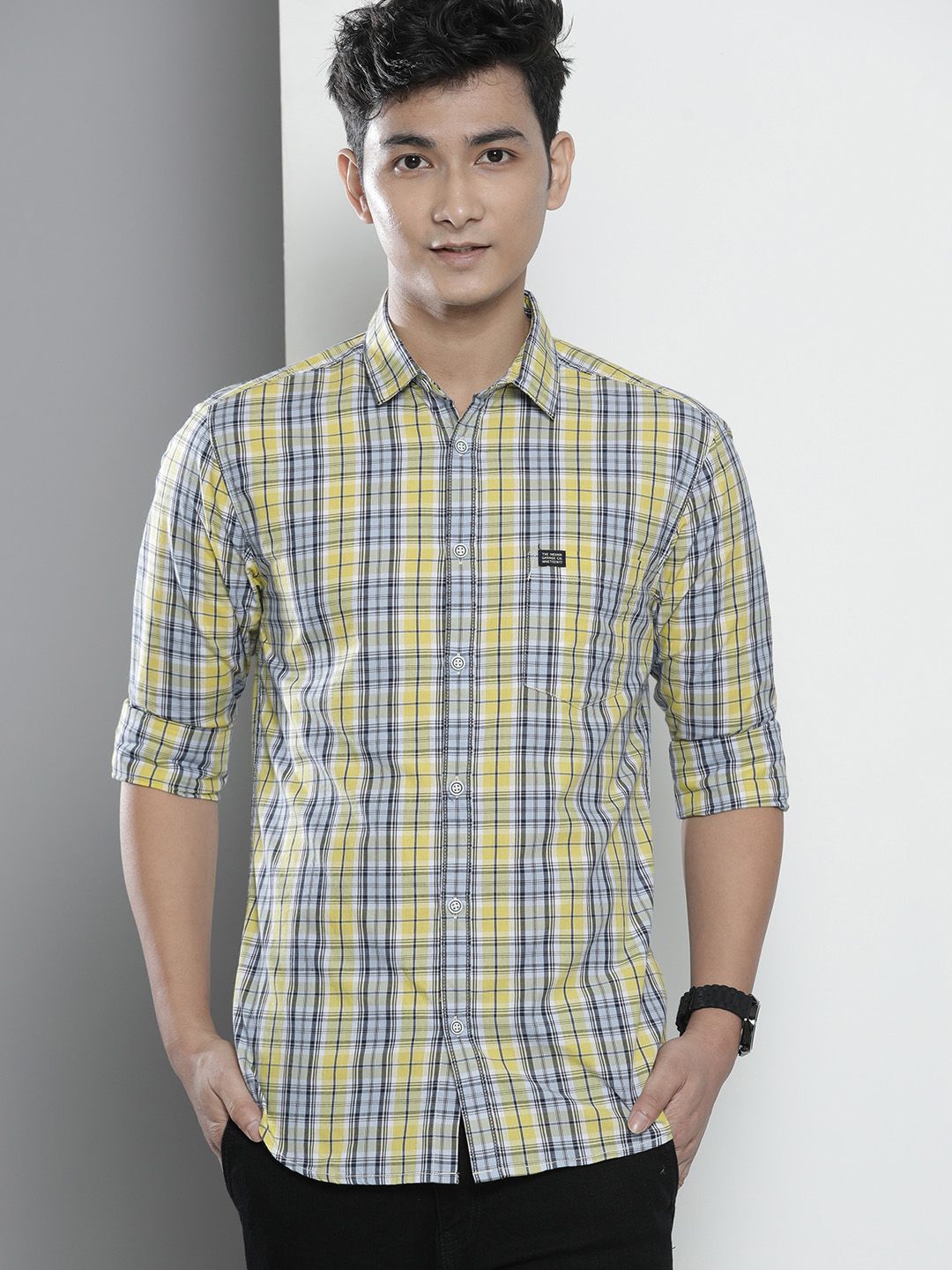 The Indian Garage Co Men Yellow Regular Fit Tartan Checks Opaque Checked Casual Shirt