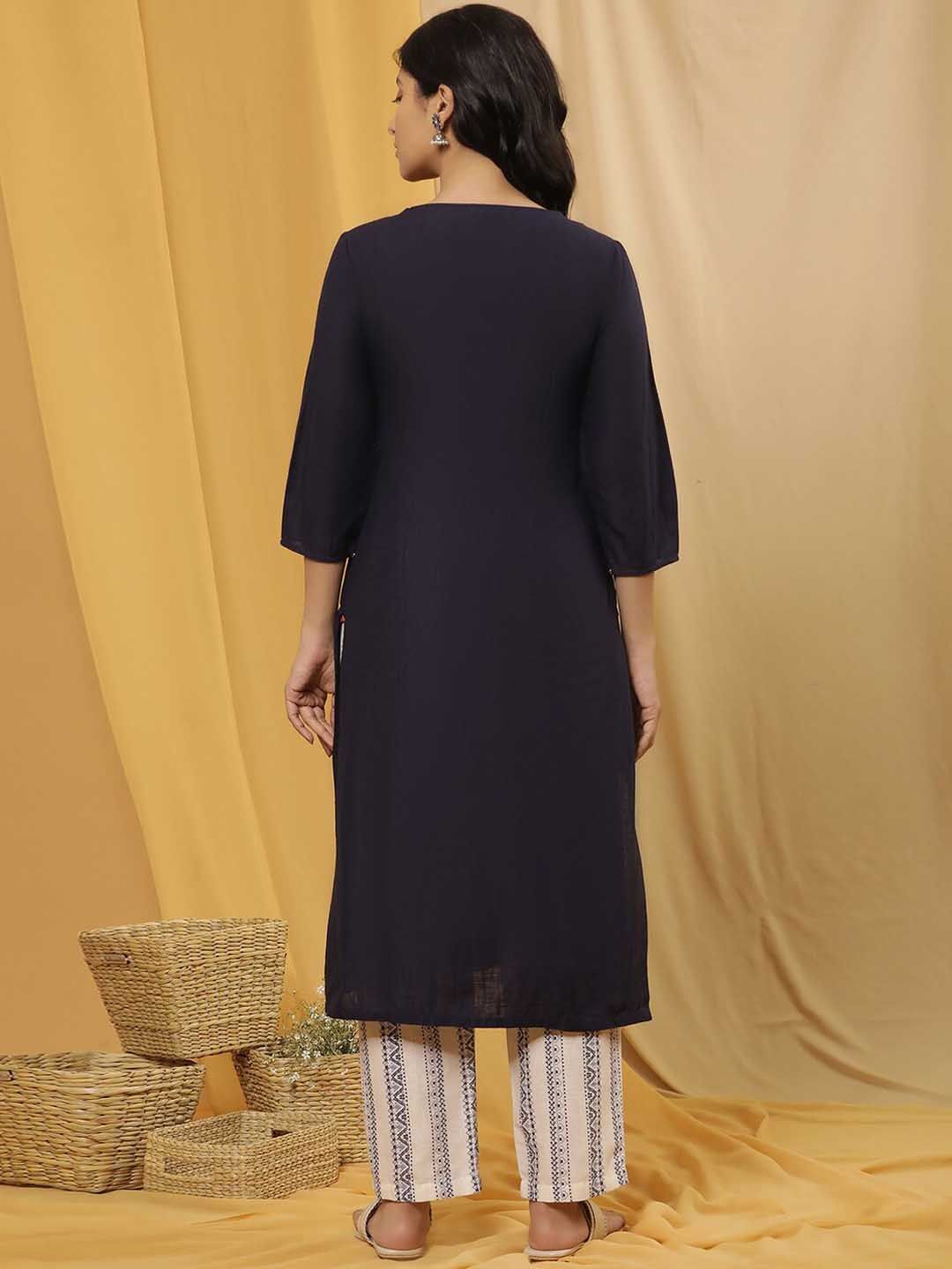 W Women Ethnic Motifs Embroidered Regular Thread Work Pure Cotton Kurta with Trousers