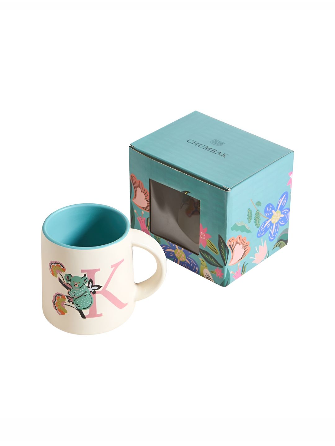 Chumbak Off White & Blue Printed Ceramic Glossy Mug 300 ml