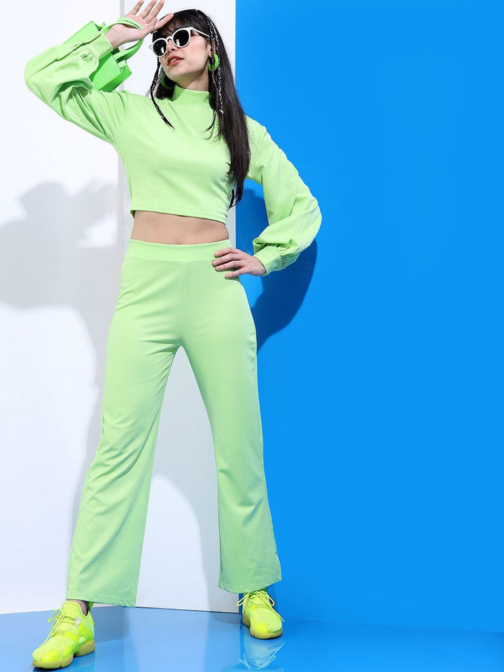 Tokyo Talkies Women Green Solid Crop-Top & Trouser Co-Ords