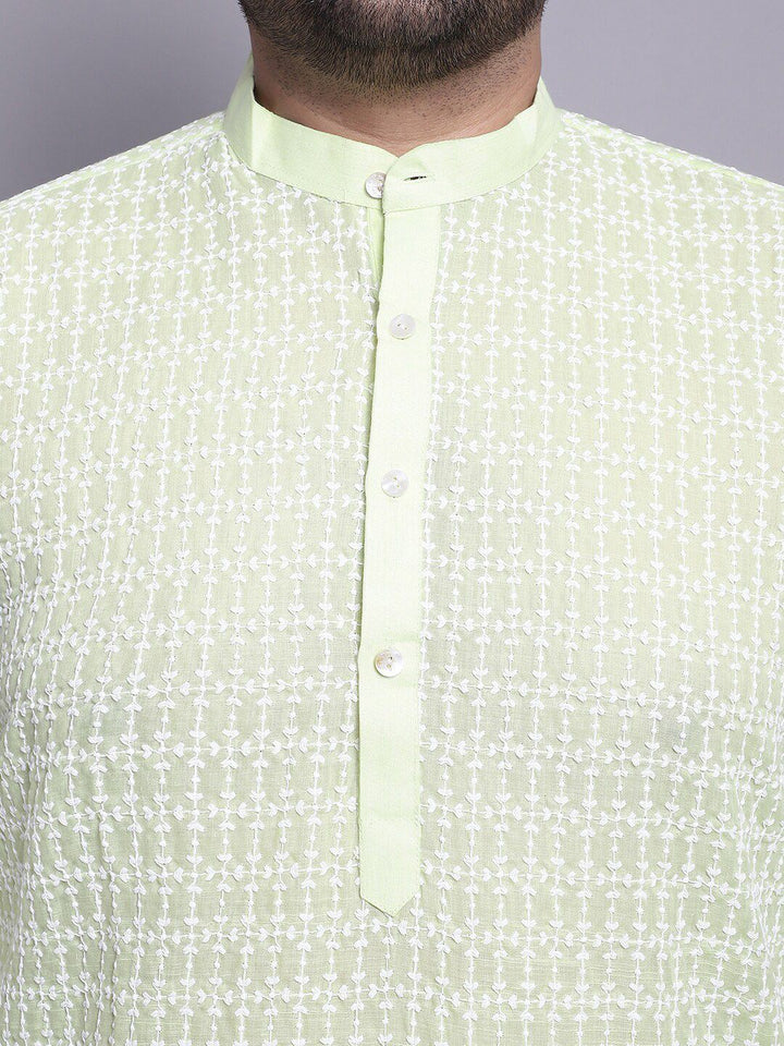 SOJANYA PLUS Etnik Sulam Kurta Kapas Tulen Lurus & Piyama Dengan Jaket Nehru